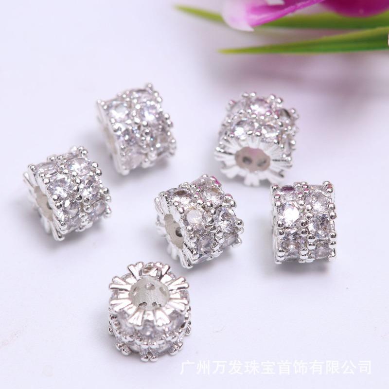Copper-plated K gold color-retaining zircon double-layer Jinba spacer, large hole bead spacer, bucket bead wheel beaded bracelet accessories