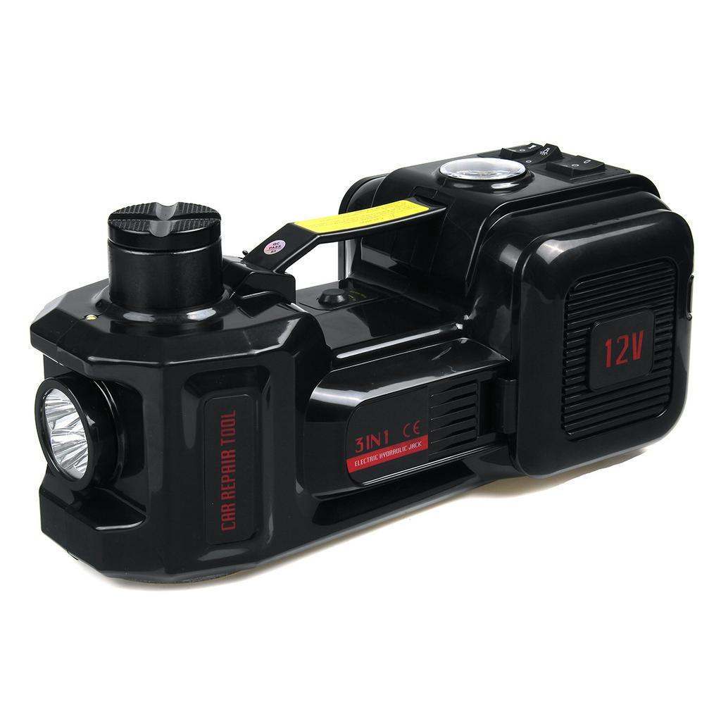 Car Jack 5T Electric Hydraulic Floor Jack Tire Inflator Pump LED Light Electric Impact Wrench Car Repair Tool 45cm 3 in 1 150W DC 12v