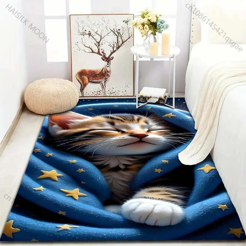 15 Sizes Blue Blanket Cat Print Carpet for Bedroom Living Room Bedside Sofa Floor Mat Modern Home Decor Play Area Rug Great Gift