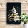 Vintage Merry Christmas Aluminum Sign 12x8 Inch - Gold Letter Red Decor Snowflake Wall Art for Room Bar Cafe Garage Reusable Hol