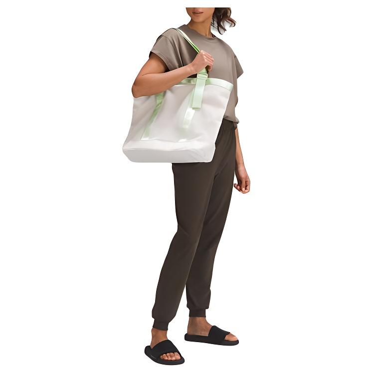 Lululemon Netz 20L Markenlogo Druckknopfverschluss Polyester Schulter-Tragetasche Normale Damenhandtaschen Weiß Grün Beige LU9BARS-KOGR