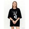 Oversized T Shirt Black Cat Playing Electric Guitar Print Casual Streetwear Fashion Top for Women Summer Outfit