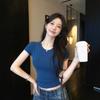 Pure Desire Spice Girl Short Front Shoulder T-shirt Women's Summer Design Sense Niche Slim and Thin Hollow Straps Short-sleeved Top