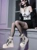 Gothic Platform Combat Boots Wedge Heel Lace Up Ankle Motorcycle Goth Rivet Buckle Fashion Women Booties Shoes