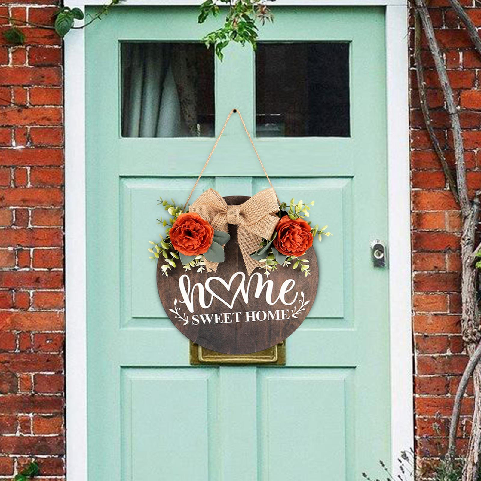 

Spring Artificial Flower Wreath,Wooden Welcome Sign Front Door Hanging Outdoor Wall