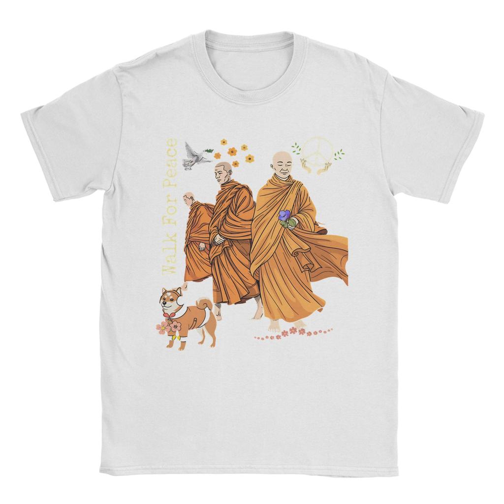 Walk For Peace Monks Aloka Dog T Shirt Unisex Women Cotton Funny TShirts Crewneck Tee Shirt Short Sleeve Tops Gift Idea
