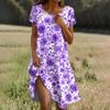 Short Sleeve Boho Dress For Women Casual Loose Fit Summer Sundress Floral Print Dress With Pockets