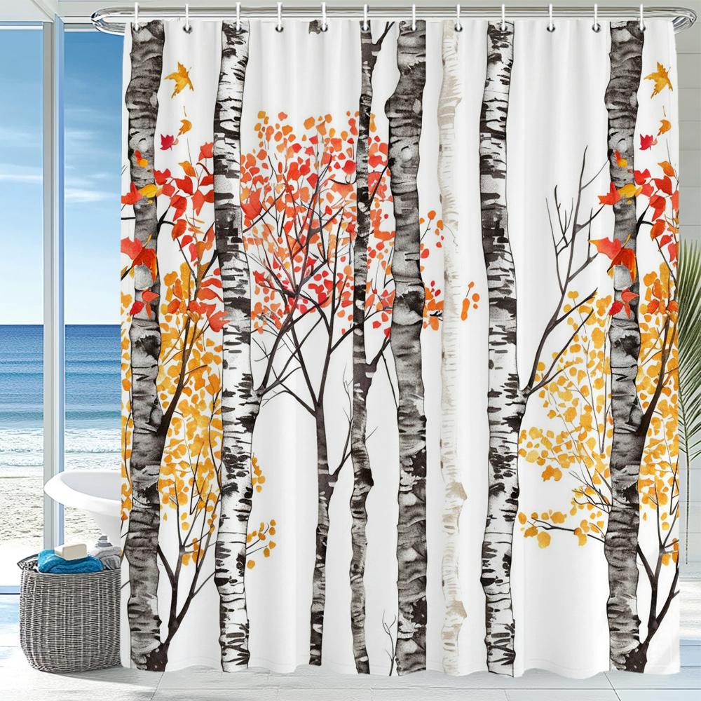 Modern Tree Shower Curtain, Forest and Tree Leaves Bathroom Decorative Shower Curtain, Waterproof Shower Curtain with Hooks