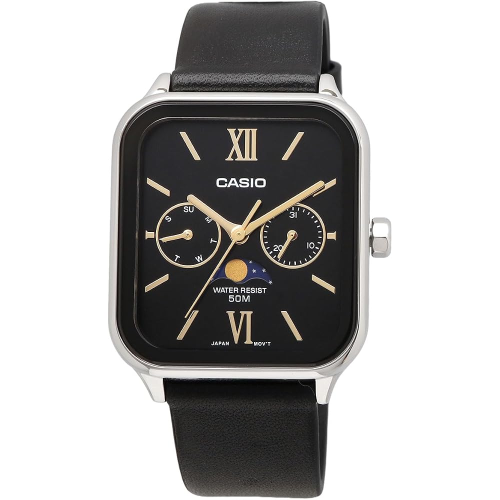 Casio CASIO Standard Moon Phase Analog Men's Watch MTP-M305L-1A2V Black Leather Band Black (Overseas Model) [Parallel Import]