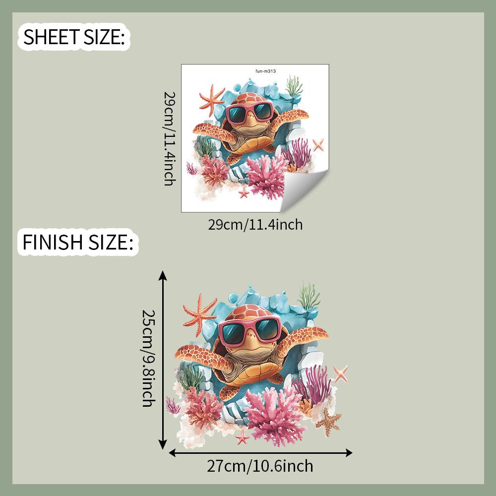 Cartoon Turtle with Coral and Sea Plants Toilet Seat Sticker Bathroom Decor Removable Waterproof Decal