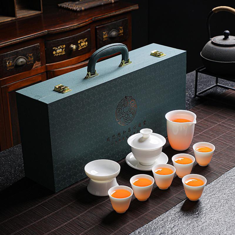 Ceramic White Suet Jade Porcelain Tea Set Household Business Banking Enterprise Company Event Gifts