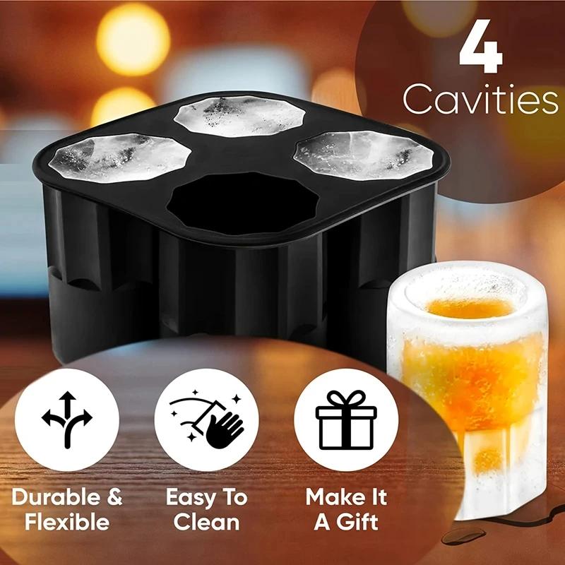 4 Holes Shape Silicone Ice Cube Mold Tray Make Shot Glass Summer Bar Party Frozen Whiskey Beer Cocktail Cold Drinking Tool