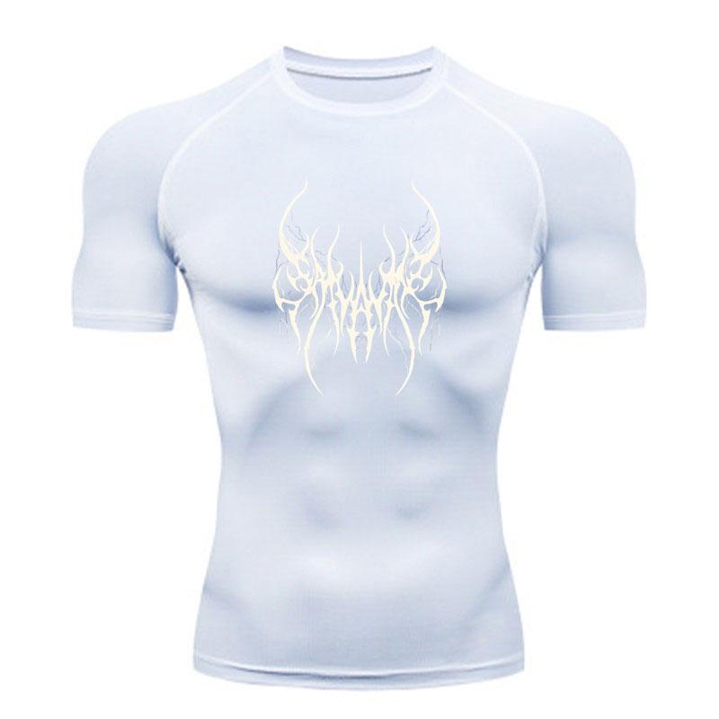 Herren Kompressions Sport-Workout-T-Shirt, Atmungsaktives Schnelltrocknendes Sport-T-Shirt mit Stilvollem Abstrakten Tribal-Print für Fitnessstudio, Laufen, Training, Activewear