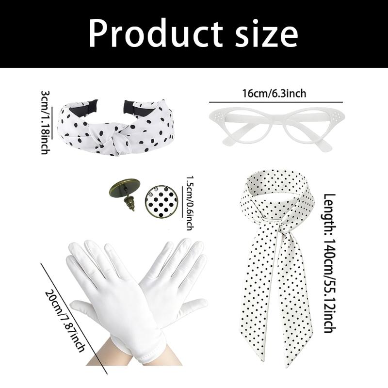 1950S Costume Accessories 50S Scarf,Cats Eye Glasses,Headband,Dot Earrings Halloween Cosplay Costumes