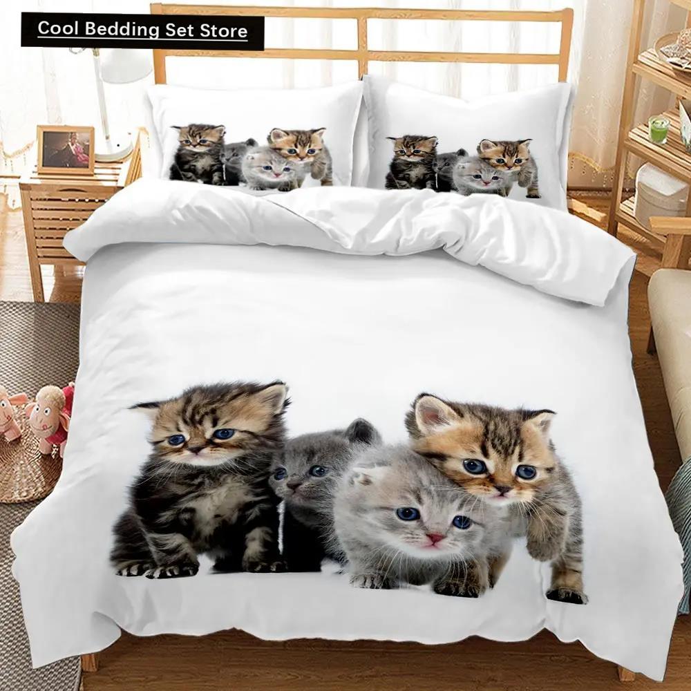 Cat Duvet Cover Cats and Dogs Play Christmas Animal Pet Bedding Set for Kids Teens Double Queen King Size Polyester Qulit Cover