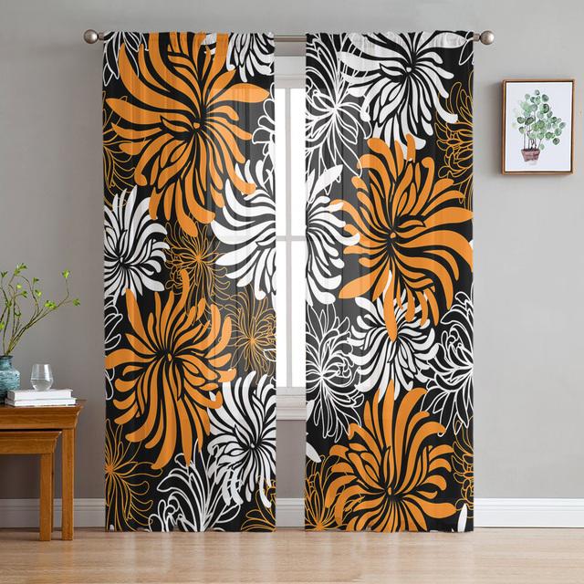 Perdele din tul floral retro cu textura de crizantema gri Perdele pentru usa de bucatarie din sifon perdele din voal transparent pentru sufragerie dormitor