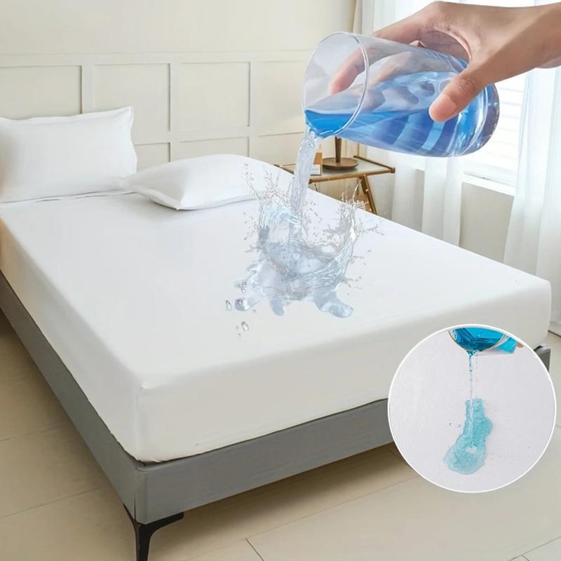 1 Waterproof Fitted Sheet,Solid Color Bed Cover Sheet, Bed Cover Mattress Cover Elastic Band Bed Skirt Breathable Sheet Only 1 Sheet