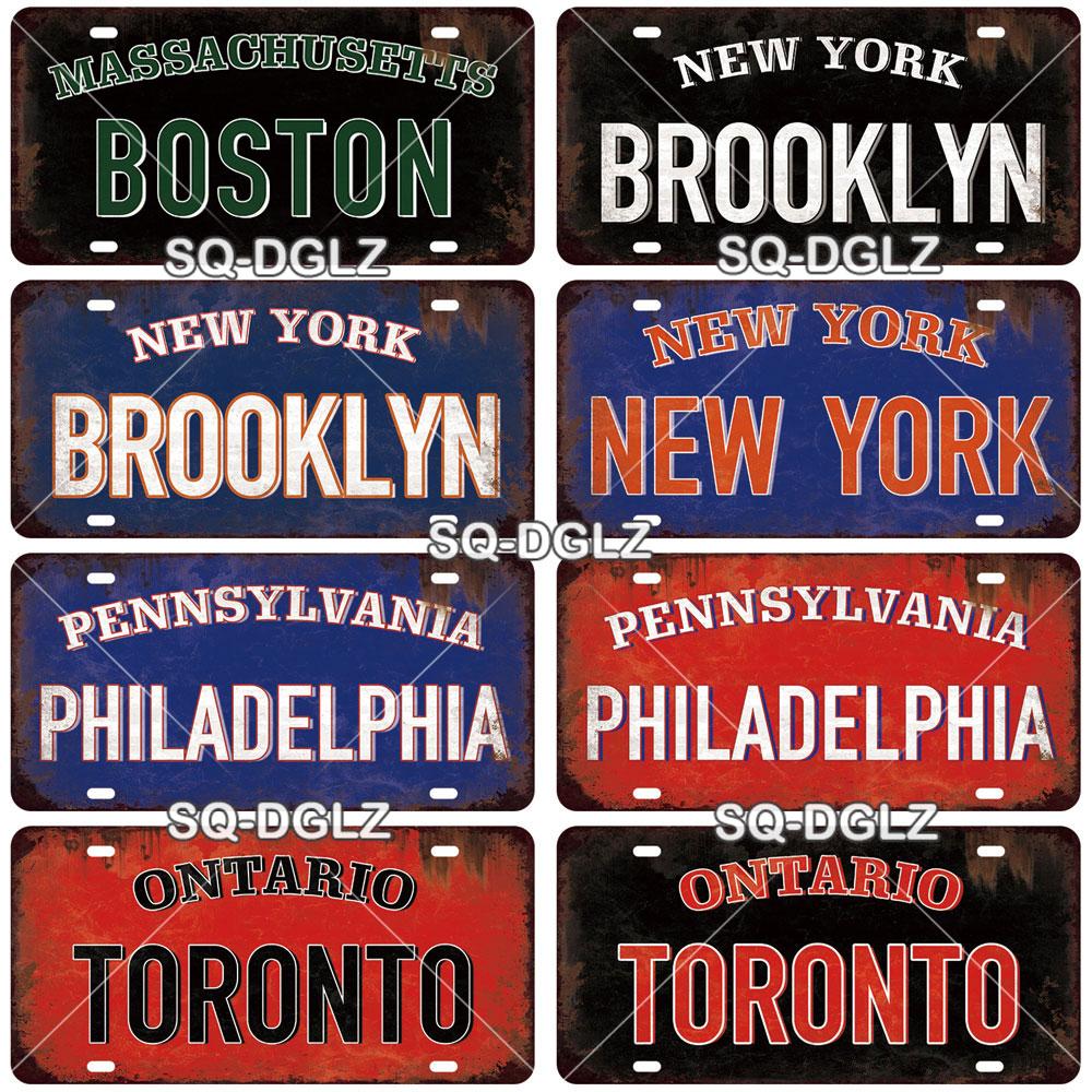 USA EAST City BOSTON MIAMI 15x30CM Plate Sports Tin Sign State Wall Decoration Metal Sign Home Decor Painting Plaques Art Poster