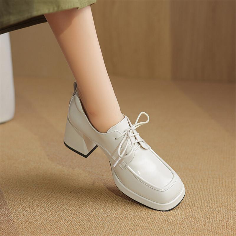 Fashion New Spring Autumn Split Leather Loafers Woman Shoes Chunky Heel Square Toe Platform Shoes for Women High Heels Women Pumps
