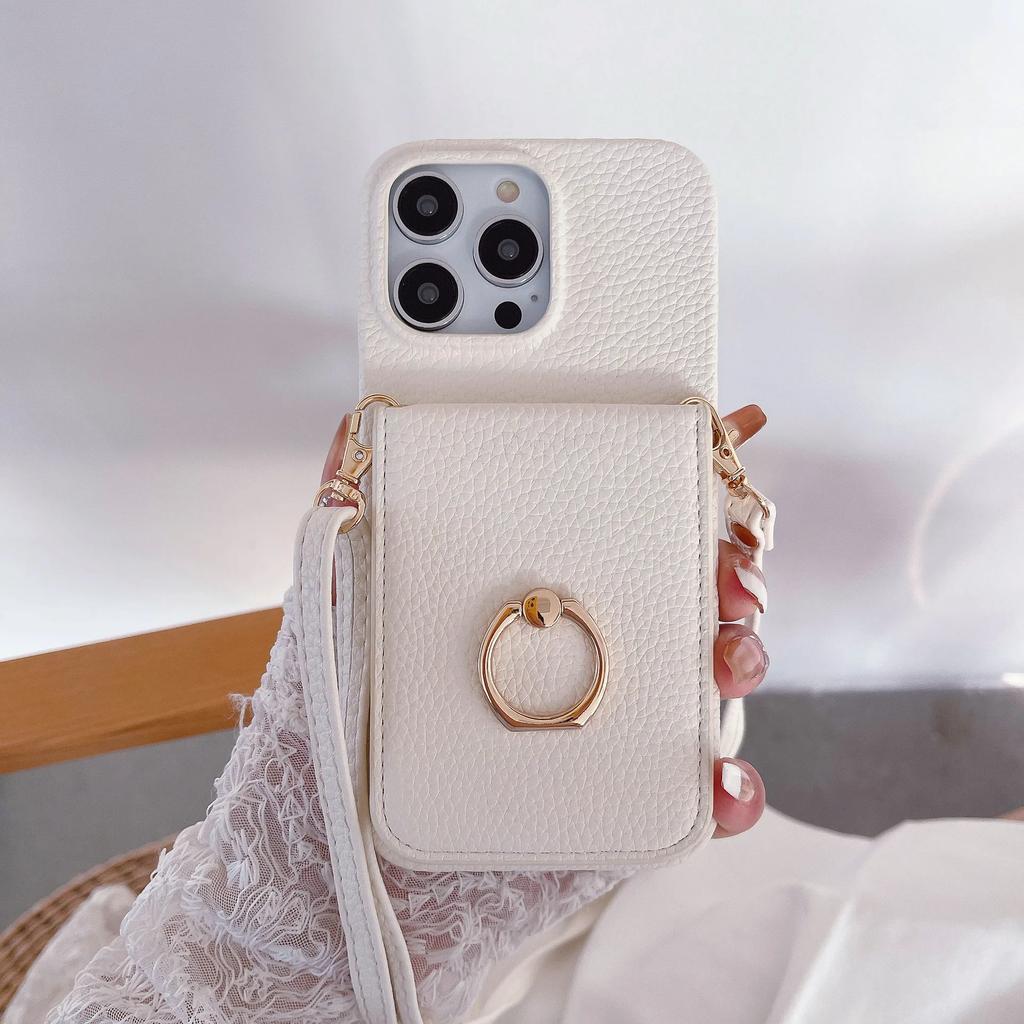 Ring Stand Phone Case For iPhone 17 Air 16 15 14 Plus 13 12 11 Pro Max Pocket Credit Card Holder Crossbody Lanyard Leather Cover
