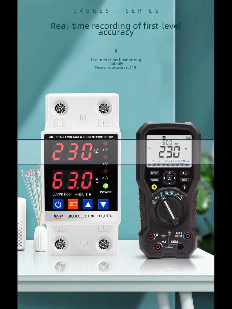 Adjustable Intelligent Dual Display Self-Resetting Voltage/Current Limiter Switch (40A/63A/80A)