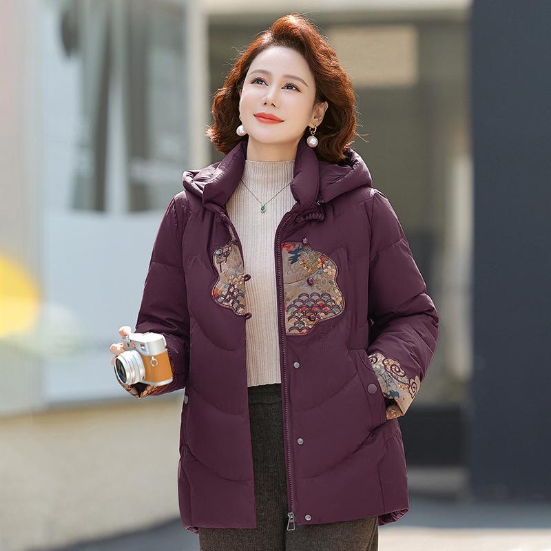 

Mom s Winter Cotton Coat: Chinese Style, Thickened Jacket for Middle-Aged & Elderly Women - Warm Autumn/Winter Wear XL for 90-105 lbs фіолетовий