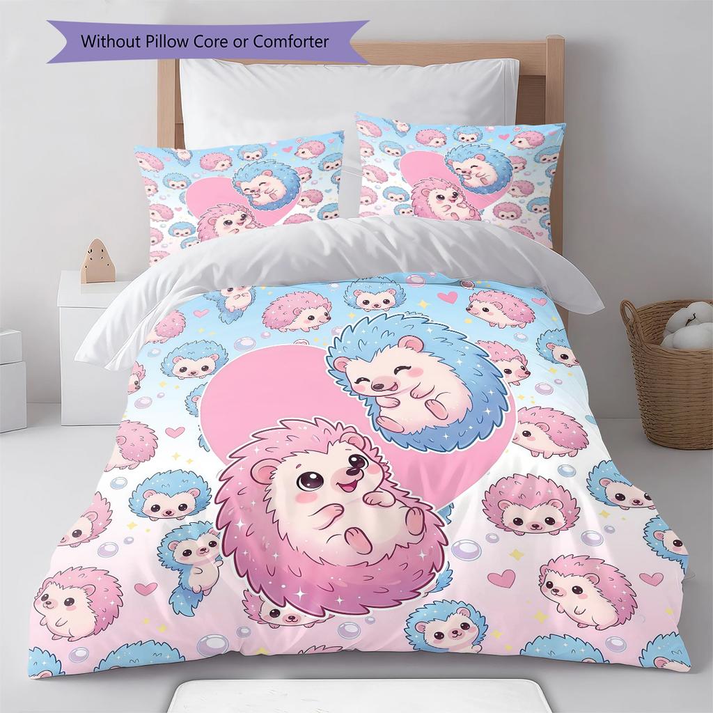 Pink Gradient Cartoon Pattern Bedding,Quilt Set Quilt Cover Pillowcase Home Birthday Gift (1 * Duvet Cover + 2 * Pillowcase, Without Core)