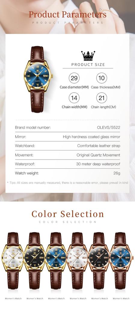 OLEVS Women's Watch Japanese Quartz Stainless Steel Band Classic Dial Luminous 30M Waterproof Business Ladies Watch Popular Stylish Cute Gift