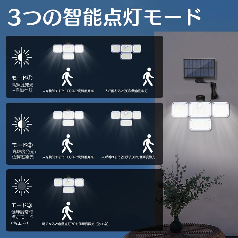 Solar Light for Outdoor Use, IP65 Waterproof, Separate Motion Sensor Light, 4-Light Set, 5M Extension Cord, Automatic OnOff, 2400mAh High Capacity,