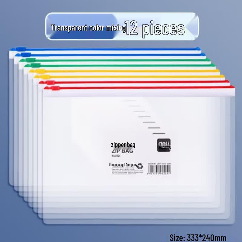 Deli 5526 A4 Transparent Zipper File Bag