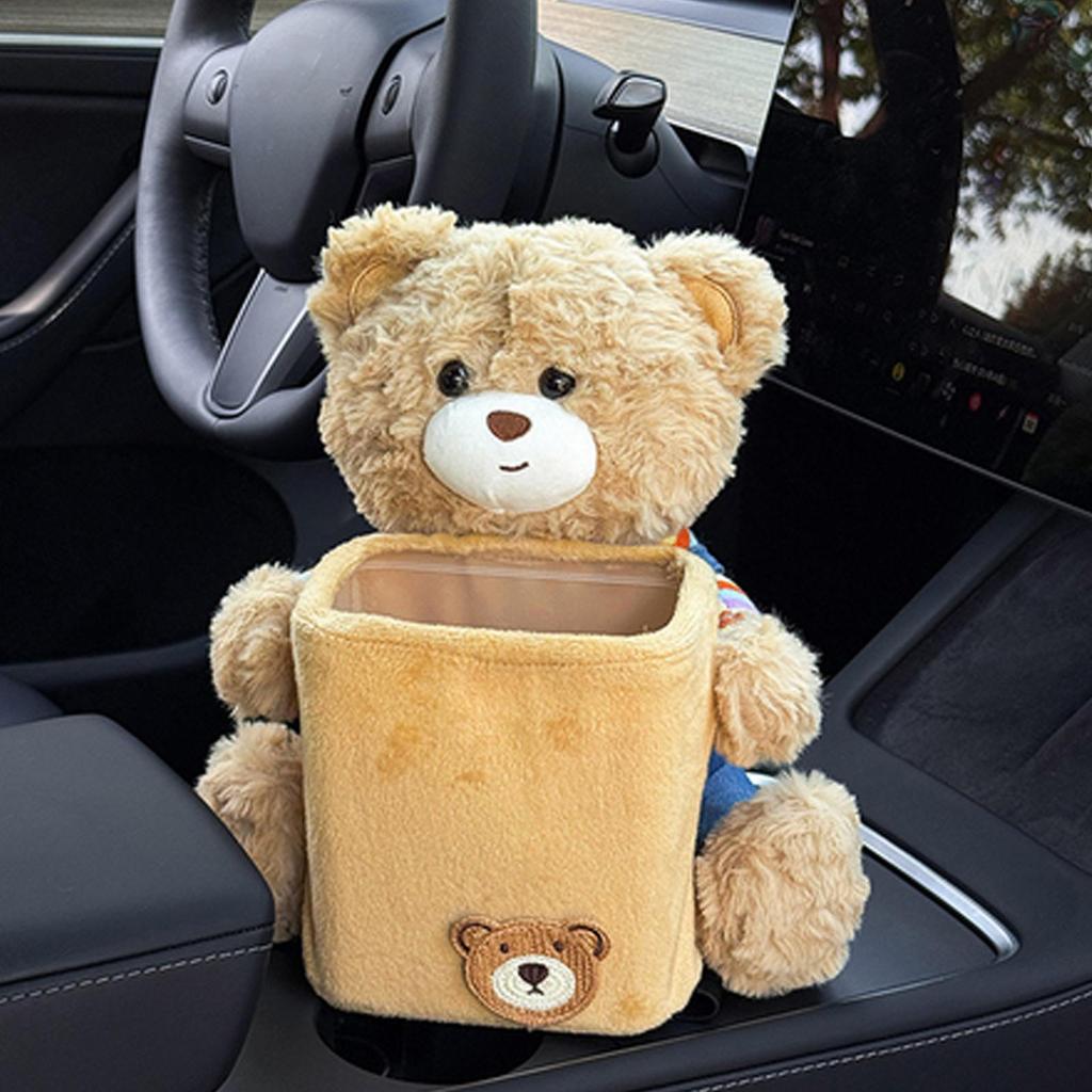 Car Tissue Box And Trash Can 2-in-1 Multifunctional Cute Plush Bear Auto Supplies Truck Trash Can For Home Desk Table Bedside