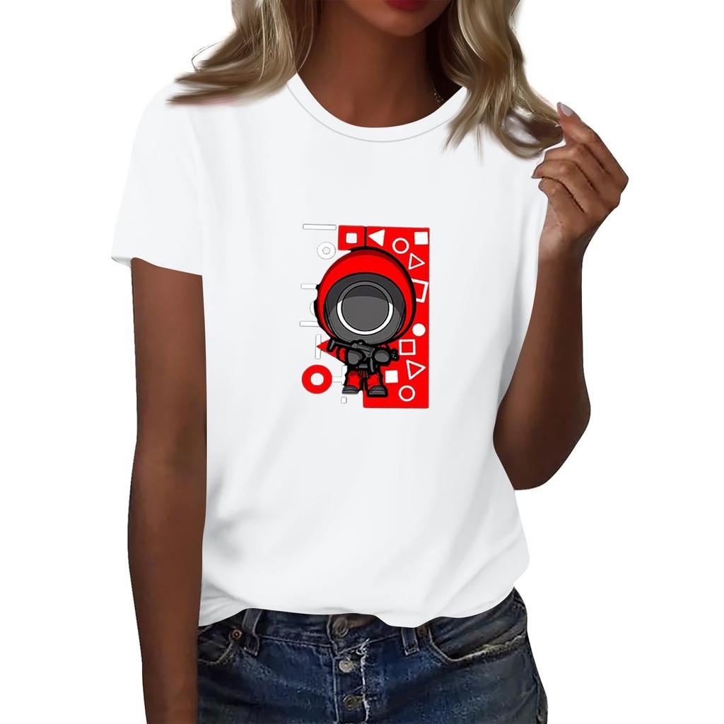 Damen Rundhals Bedrucktes Kurzarm T-Shirt Top