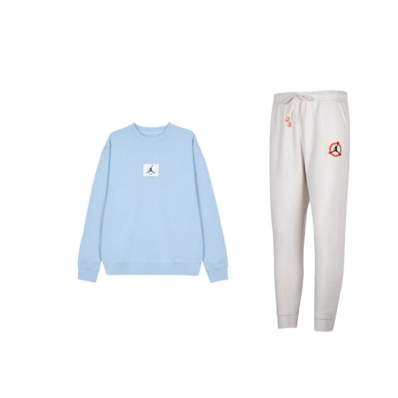 

Jordan Crew Neck Pullover Long Sleeve Drawstring Cuffed Pants Casual Sports Suit Men suit DV7597-030+FB6935-436 XL