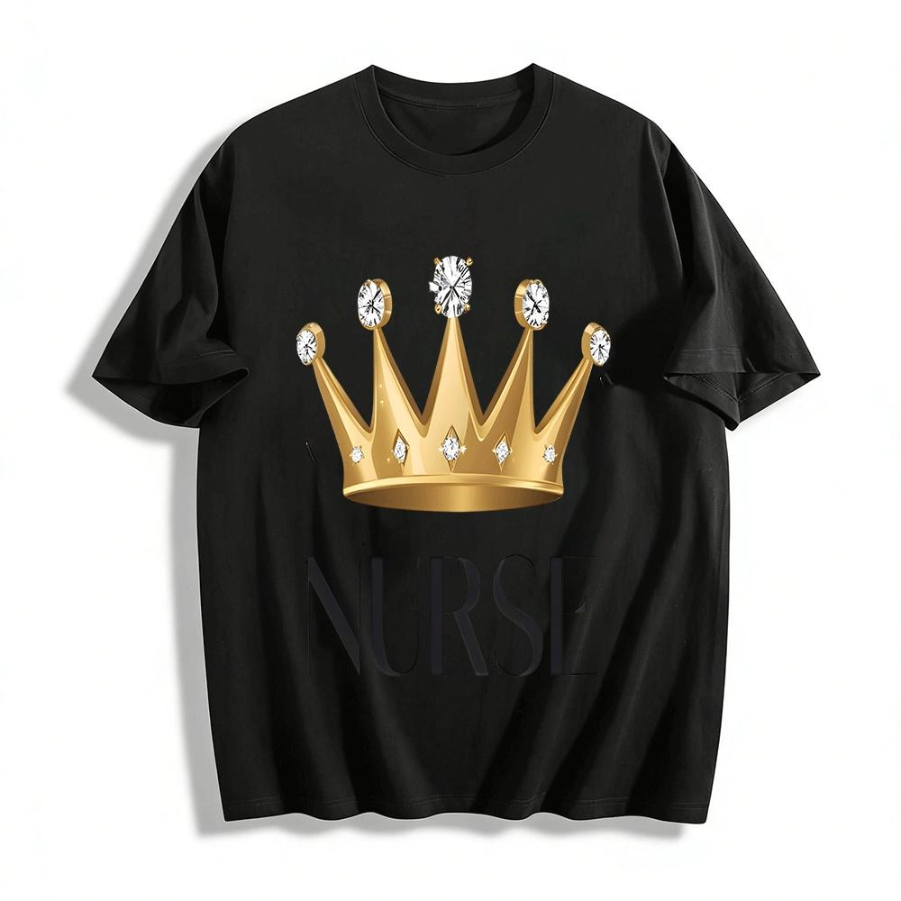 

Luxury Diamond Crown Nurse Themed Print Casual Top Pure cotton T-shirt XXS