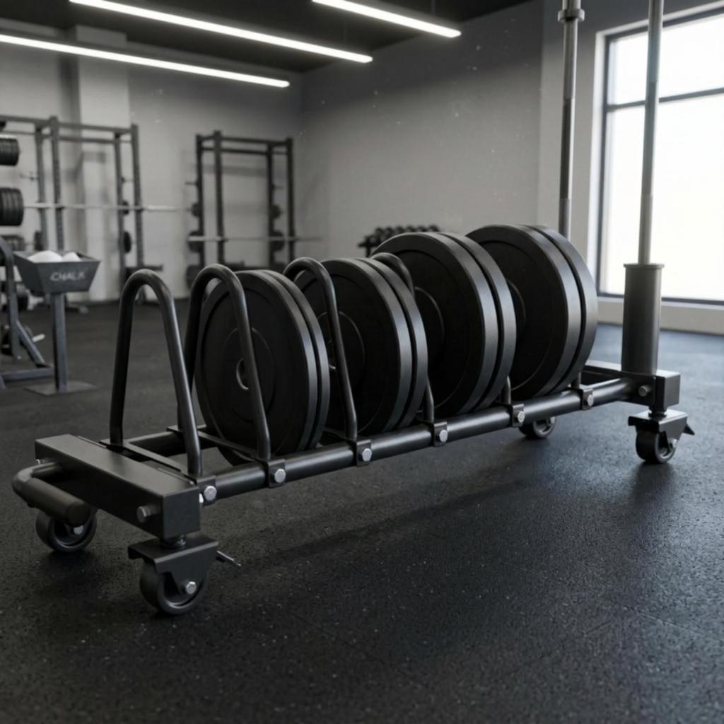 Exercise Disc Storage Rack Caster Wheels Plate Cart Tube Frame Barbell