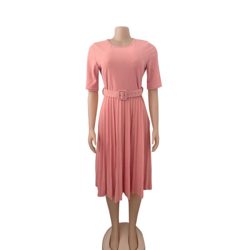 Free belt women s clothing summer temperament large size fashion pleated dress S