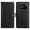 For iPhone 17 Pro Leather Wallet Case Butterfly Flower Imprinted Phone Cover with Strap