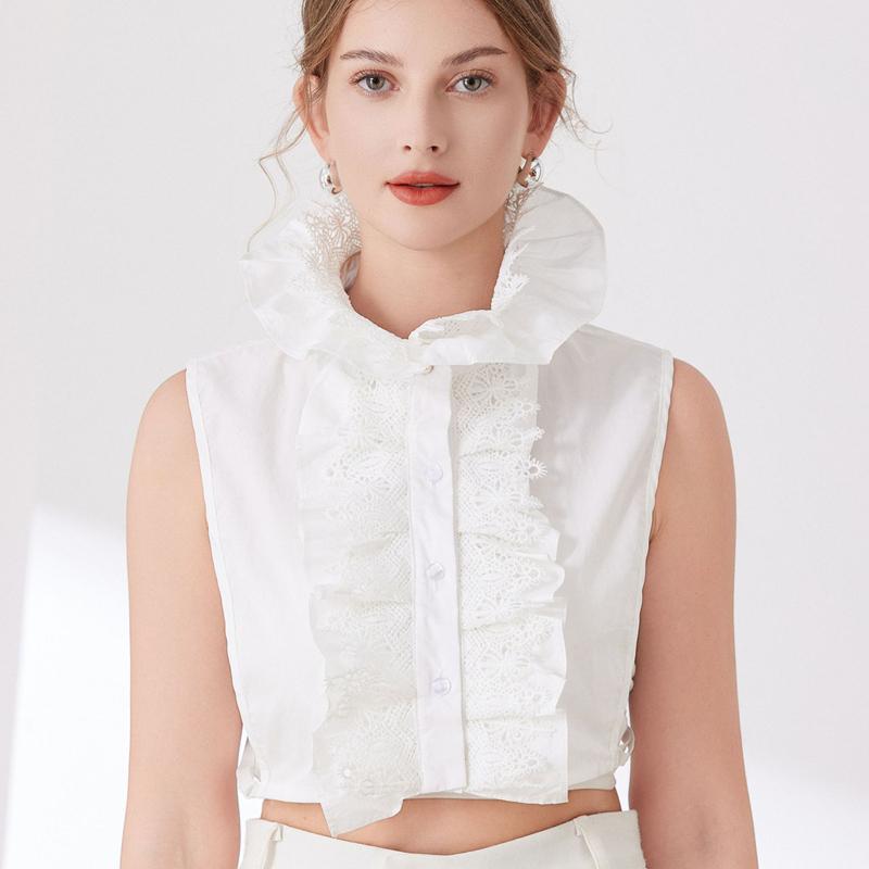 Ruffled Bows Tie Decorative Fake Collar Ladies Detachable Sweater Half Shirt High Collar For Women Girls