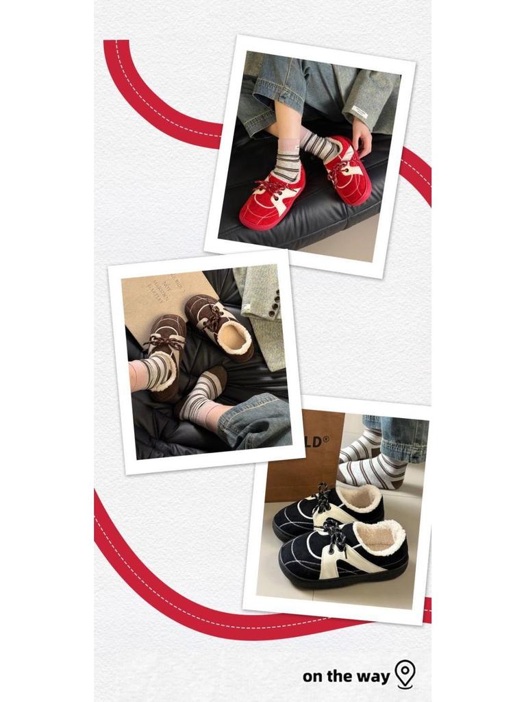 Set of 2 Women's Retro Dexun Cotton Slippers - Autumn/Winter, Lace-Up, Non-Slip, Thick-Soled, Warm & Cozy.