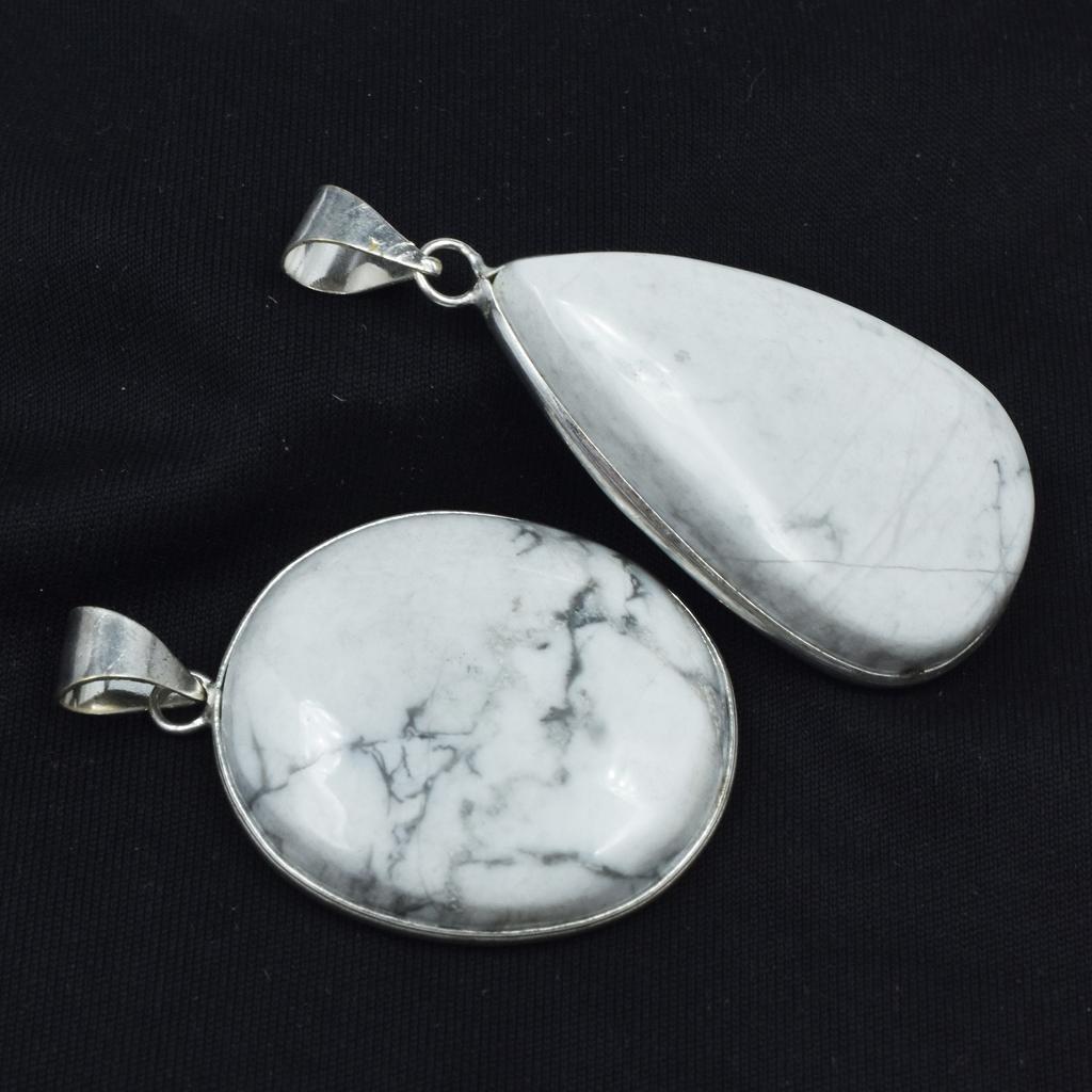 Howlite Pair Gemstone 153.65 Ct Oval-Pear Cut Pendant Healing Stone 925 Silver AR-1761-S
