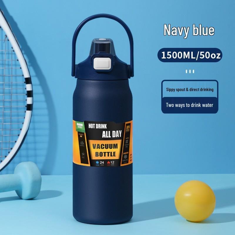 304 Stainless Steel Large Capacity Thermos Mug with Double Handle - Portable Mountaineering Water Bottle