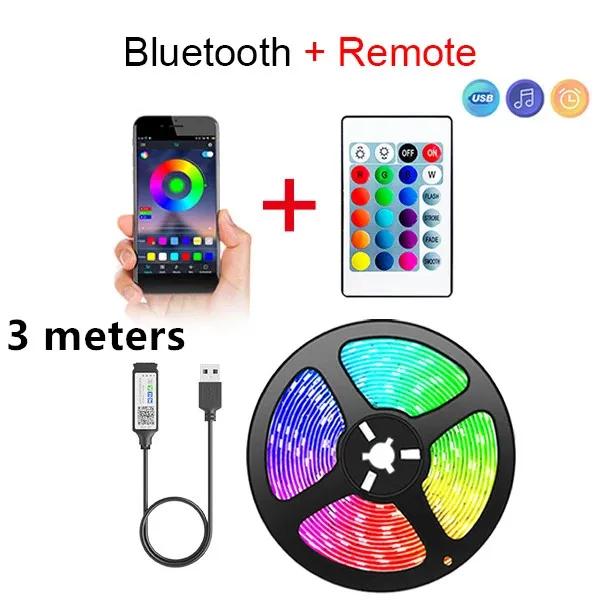 RGB LED Strip Lights Smart Bluetooth 24Key Remote Flexible Diode Lamp Tape SMD 5050 30LEDs/M For Room Home Decor TV Backlight