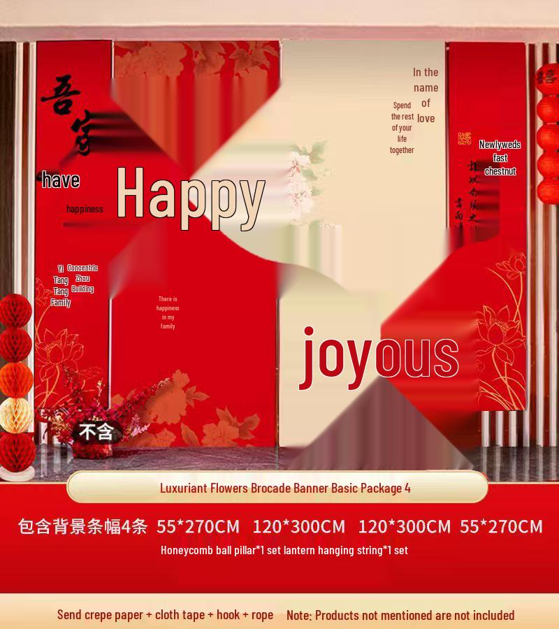 Double Happiness Wedding Banner Set - Room & Wall Décor for Engagements & New Home
