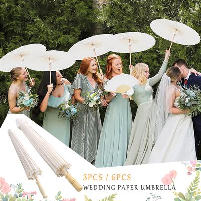 Parasol Umbrellas Wedding Photo Cosplay Prop Paper Wooden Handle Chinese Vintage DIYWhite Umbrella Summer Party Beach Decor Gift