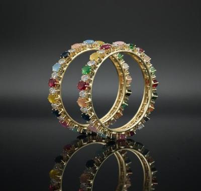 Elegant Gold-Plated Multicolor Gemstone Bangles, Traditional Indian Jewelry for Women
