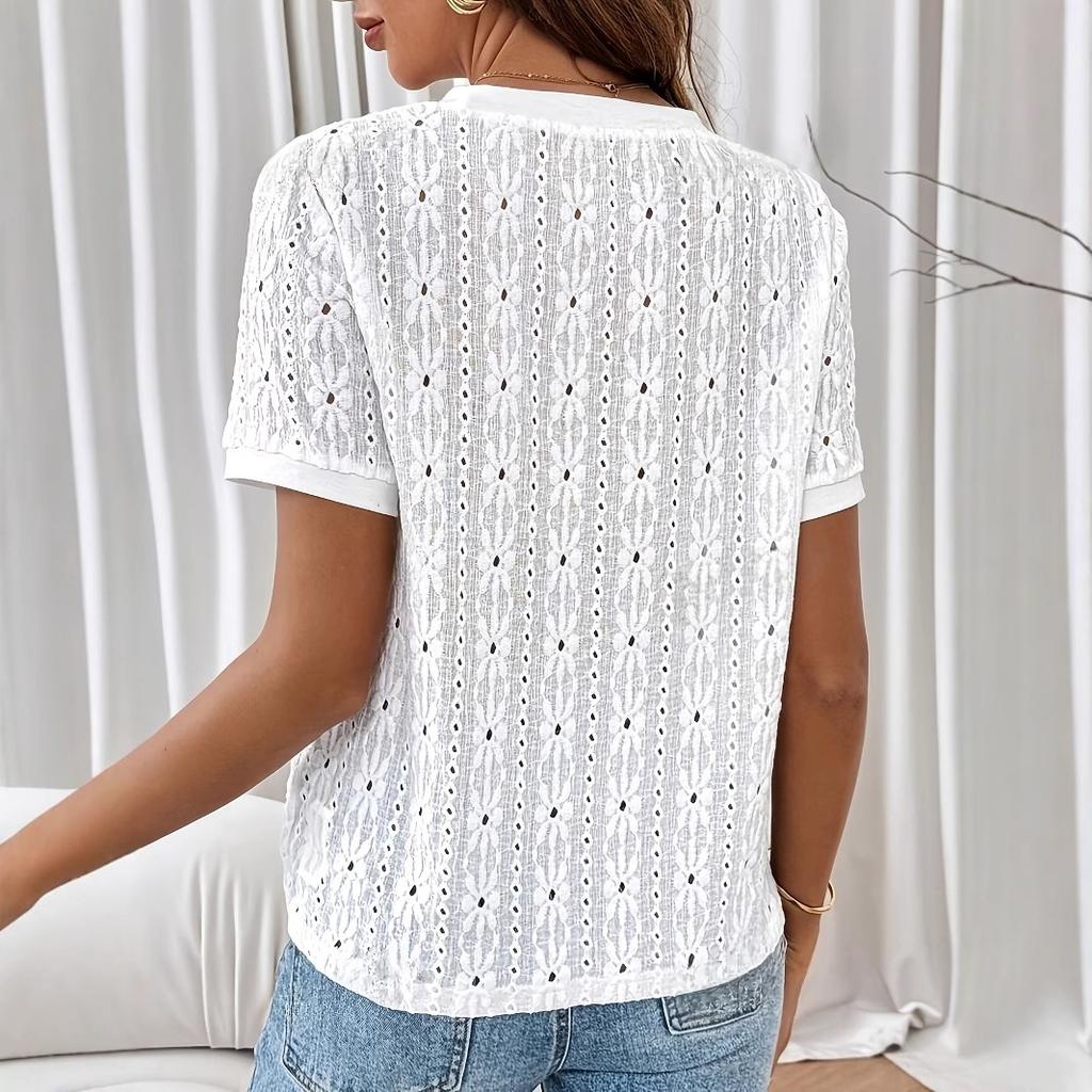 TIFICY Women's Fashion Casual Summer Spring Solid Color Print Short Sleeve O-Neck Blouses & Shirts