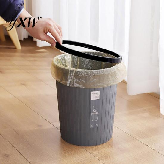 Trash Bin Garbage with Pressure Ring No Lid Space-Saving Plastic Kitchen Waste Container Bathroom Living Room Striped Can for Daily Life