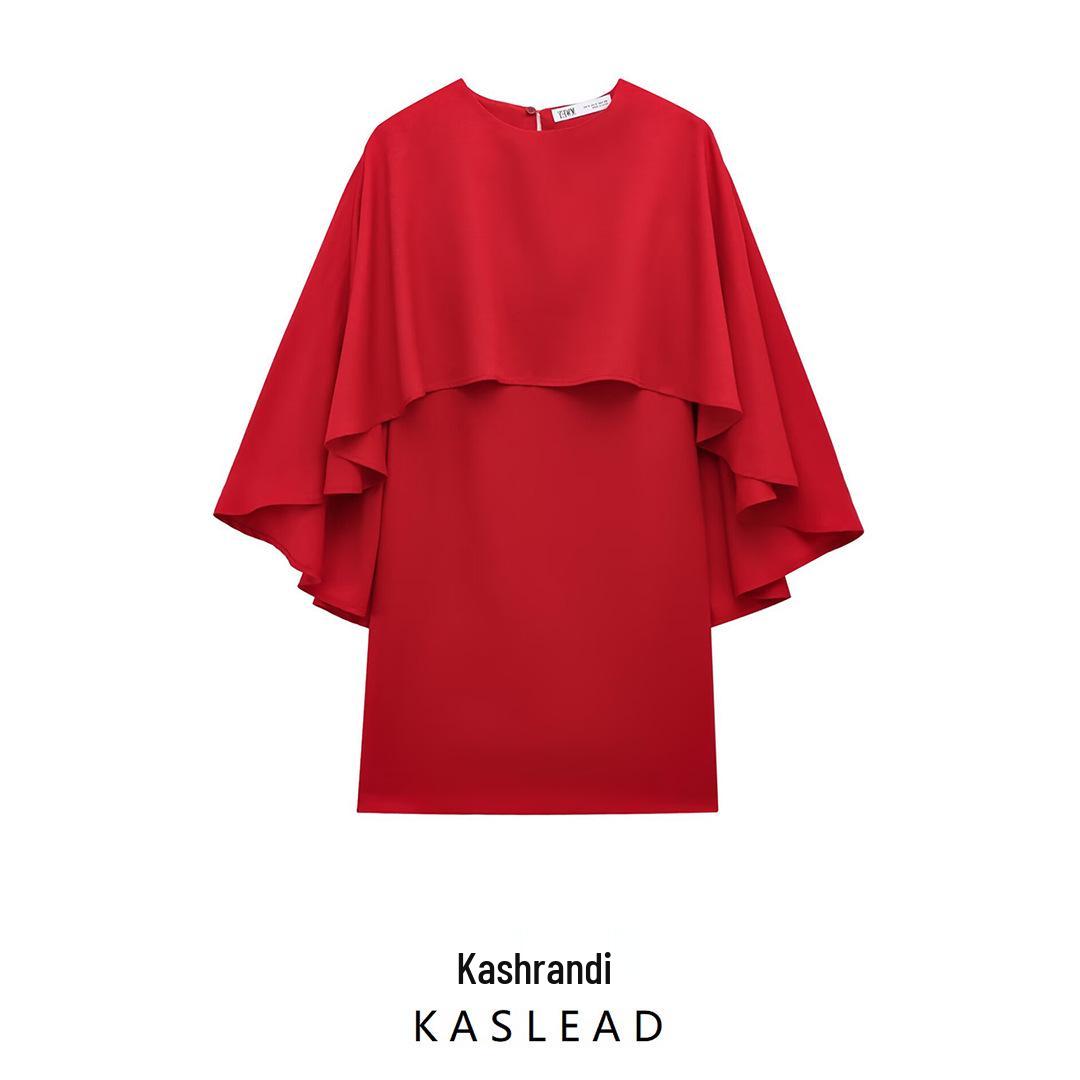

Spring 2025 Women s European & American Style Cape-Style Loose Short Dress M червоний