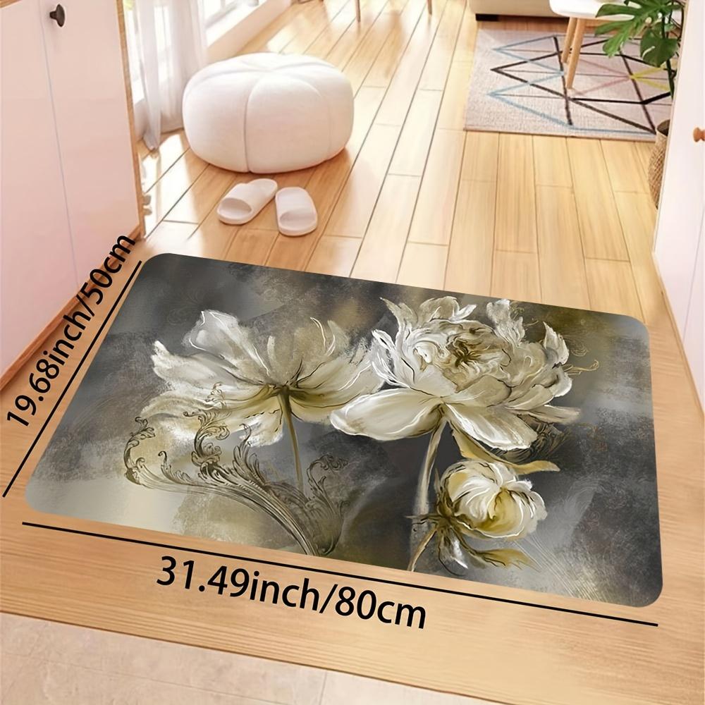 Artistic Painted Floral Area Rug, Soft Non-Slip Machine Washable Floor Mat for Bathroom Kitchen Living Room Home Decor