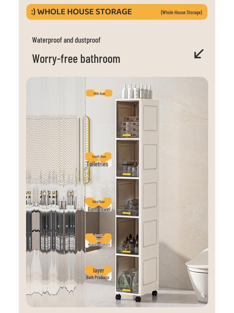Ultra-Narrow Storage Shelf: Multi-Layer Kitchen, Bathroom Side & Toilet Organizer Cabinet